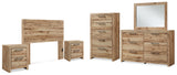 Hyanna 6-Piece Full Panel Headboard with Mirrored Dresser, Chest and 2 Nightstands (Full Panel Headboard, Dresser, Bedroom Mirror, Chest of Drawers, Nightstand, Nightstand)