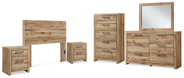 Hyanna 6-Piece Full Panel Headboard with Mirrored Dresser, Chest and 2 Nightstands (Full Panel Headboard, Dresser, Bedroom Mirror, Chest of Drawers, Nightstand, Nightstand)