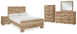 Hyanna 7-Piece Full Panel Bed with Mirrored Dresser, Chest and Nightstand (Full Panel Footboard, Full Panel Rails, Full Panel Headboard, Dresser, Bedroom Mirror, Chest of Drawers, Nightstand)