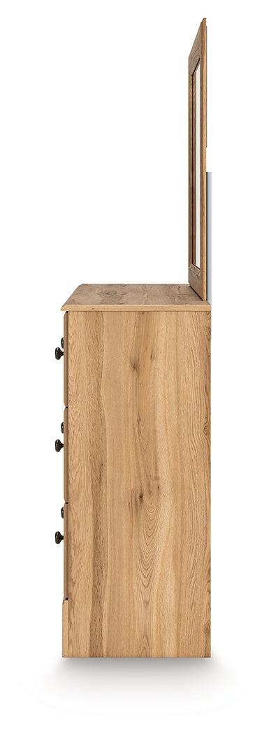 Aleaport 4-Piece Twin Panel Bed with Mirrored Dresser (Twin Panel Footboard with Rails, Twin Panel Headboard, Dresser, Bedroom Mirror)