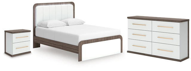 Kendanport Queen Upholstered Bed, Dresser and Nightstand (Bed Size: Queen)