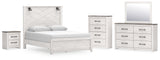 Gerridan 7-Piece Queen Panel Bed with Mirrored Dresser, Chest and Nightstand (Queen Panel Footboard, Queen Panel Headboard, Queen Rails, Dresser, Bedroom Mirror, Chest of Drawers, Nightstand)