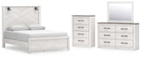 Gerridan 6-Piece Queen Panel Bed with Mirrored Dresser and Chest (Queen Panel Footboard, Queen Panel Headboard, Queen Rails, Dresser, Bedroom Mirror, Chest of Drawers)