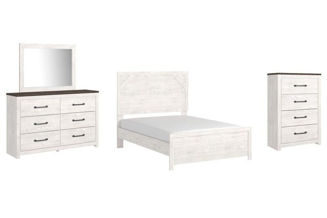 Gerridan 5-Piece Full Panel Bed with Mirrored Dresser and Chest (Full Panel Headboard/Footboard, Full Panel Rails, Dresser, Bedroom Mirror, Chest of Drawers)