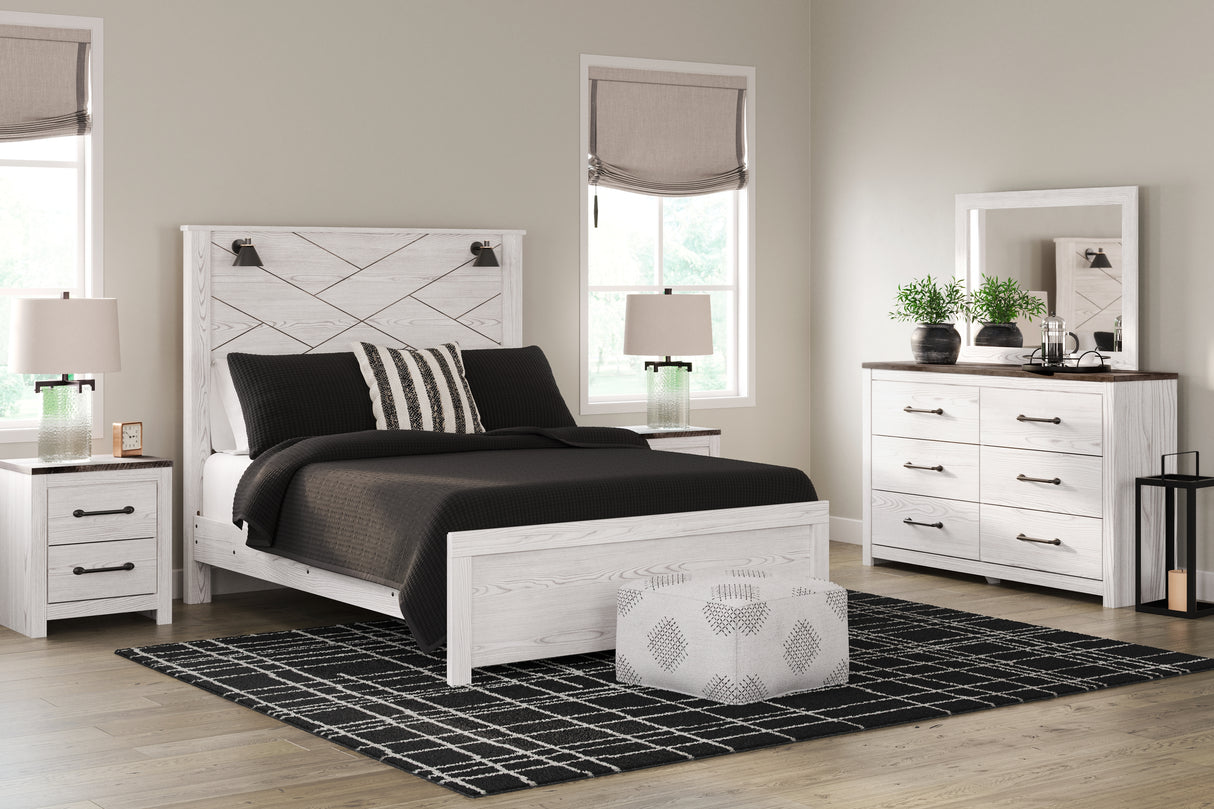 Gerridan 5-Piece Queen Panel Bed with Mirrored Dresser (Queen Panel Footboard, Queen Panel Headboard, Queen Rails, Dresser, Bedroom Mirror)