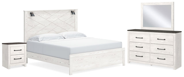 Gerridan 6-Piece King Panel Bed with Mirrored Dresser and Nightstand (King Panel Footboard, King Panel Headboard, King Rails, Dresser, Bedroom Mirror, Nightstand)