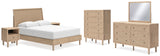 Cielden 8-Piece Queen Panel Bed with Mirrored Dresser, Chest and 2 Nightstands (Platform Queen Roll Slats, Queen Panel Footboard with Rails, Queen Panel Headboard, Dresser, Bedroom Mirror, Chest of Drawers, Nightstand, Nightstand)