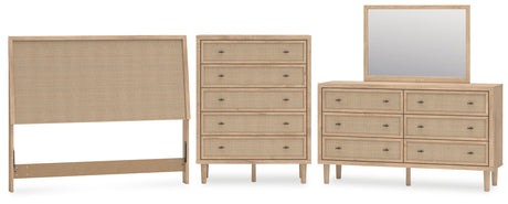 Cielden 4-Piece Queen Panel Headboard with Mirrored Dresser and Chest (Queen Panel Headboard, Dresser, Bedroom Mirror, Chest of Drawers)