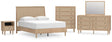 Cielden 7-Piece Queen Panel Bed with Mirrored Dresser, Chest and Nightstand (Platform Queen Roll Slats, Queen Panel Footboard with Rails, Queen Panel Headboard, Dresser, Bedroom Mirror, Chest of Drawers, Nightstand)