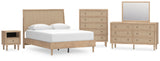 Cielden 7-Piece Queen Panel Bed with Mirrored Dresser, Chest and Nightstand (Platform Queen Roll Slats, Queen Panel Footboard with Rails, Queen Panel Headboard, Dresser, Bedroom Mirror, Chest of Drawers, Nightstand)