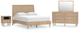 Cielden 6-Piece Queen Panel Bed with Mirrored Dresser and Nightstand (Platform Queen Roll Slats, Queen Panel Footboard with Rails, Queen Panel Headboard, Dresser, Bedroom Mirror, Nightstand)