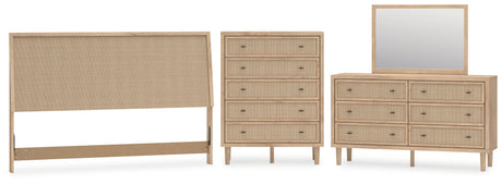 Cielden 4-Piece King Panel Headboard with Mirrored Dresser and Chest (King Panel Headboard, Chest of Drawers, Dresser, Bedroom Mirror)