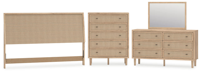 Cielden 4-Piece King Panel Headboard with Mirrored Dresser and Chest (King Panel Headboard, Chest of Drawers, Dresser, Bedroom Mirror)