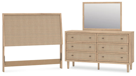 Cielden 3-Piece Full Panel Headboard with Mirrored Dresser (Full Panel Headboard, Dresser, Bedroom Mirror)