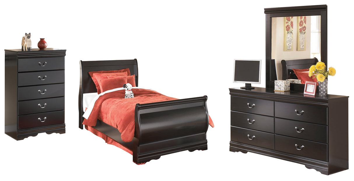 Huey Vineyard 6-Piece Full Sleigh Bed with Mirrored Dresser and Chest (Dresser, Bedroom Mirror, Full Sleigh Footboard, Full Sleigh Headboard, Full Sleigh Rails, Chest of Drawers)