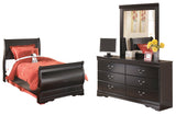 Huey Vineyard 5-Piece Twin Sleigh Bed with Mirrored Dresser (Dresser, Bedroom Mirror, Twin Sleigh Footboard, Twin Sleigh Headboard, Twin Sleigh Rails)