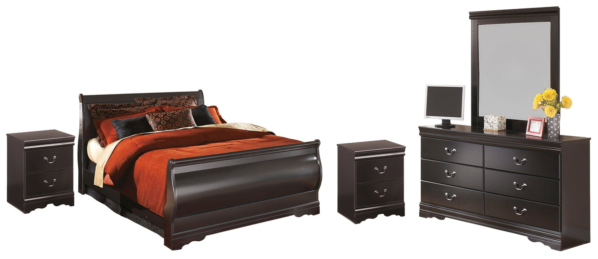 Huey Vineyard Full Sleigh Bed with Mirrored Dresser and 2 Nightstands (Bed Size: Full)