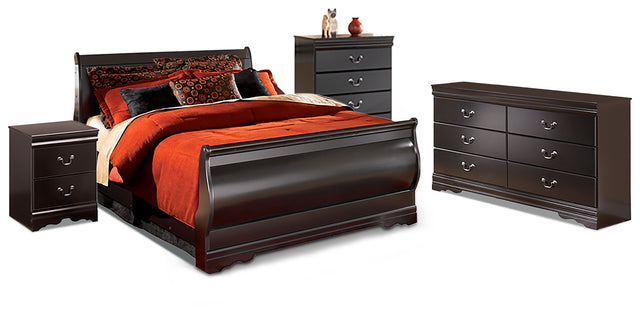 Huey Vineyard 6-Piece Queen Sleigh Bed with Mirrored Dresser and Nightstand (Queen Sleigh Footboard, Queen Sleigh Headboard, Queen Sleigh Rails, Dresser, Chest of Drawers, Nightstand)