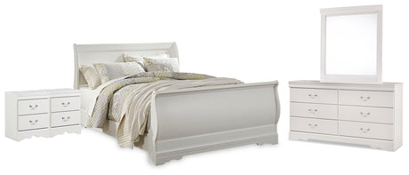 Anarasia Queen Sleigh Bed, Dresser, Mirror and 2 Nightstands