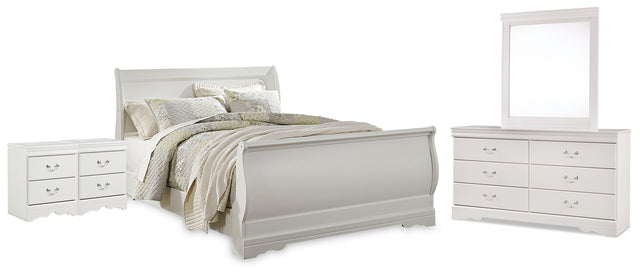 Anarasia Queen Sleigh Bed, Dresser, Mirror and 2 Nightstands