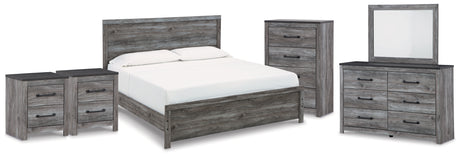 Bronyan King Panel Bed, Dresser, Mirror, Chest and 2 Nightstands (Bed Size: King)