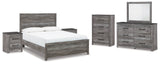 Bronyan 7-Piece Queen Panel Bed with Mirrored Dresser and 2 Nightstands (Queen Panel Headboard/Footboard, Queen Panel Rails, Dresser, Bedroom Mirror, Chest of Drawers, Nightstand, Nightstand)
