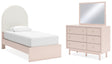 Wistenpine Twin Upholstered Panel Bed, Dresser and Mirror (Bed Size: Twin)