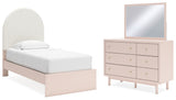 Wistenpine Twin Upholstered Panel Bed, Dresser and Mirror (Bed Size: Twin)