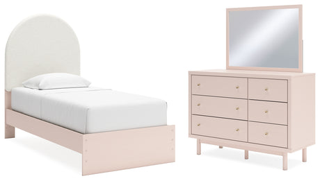 Wistenpine Twin Upholstered Panel Bed, Dresser and Mirror (Bed Size: Twin)