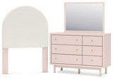 Wistenpine 3-Piece Twin Upholstered Panel Headboard with Mirrored Dresser (Twin Upholstered Panel Headboard, Dresser, Bedroom Mirror)