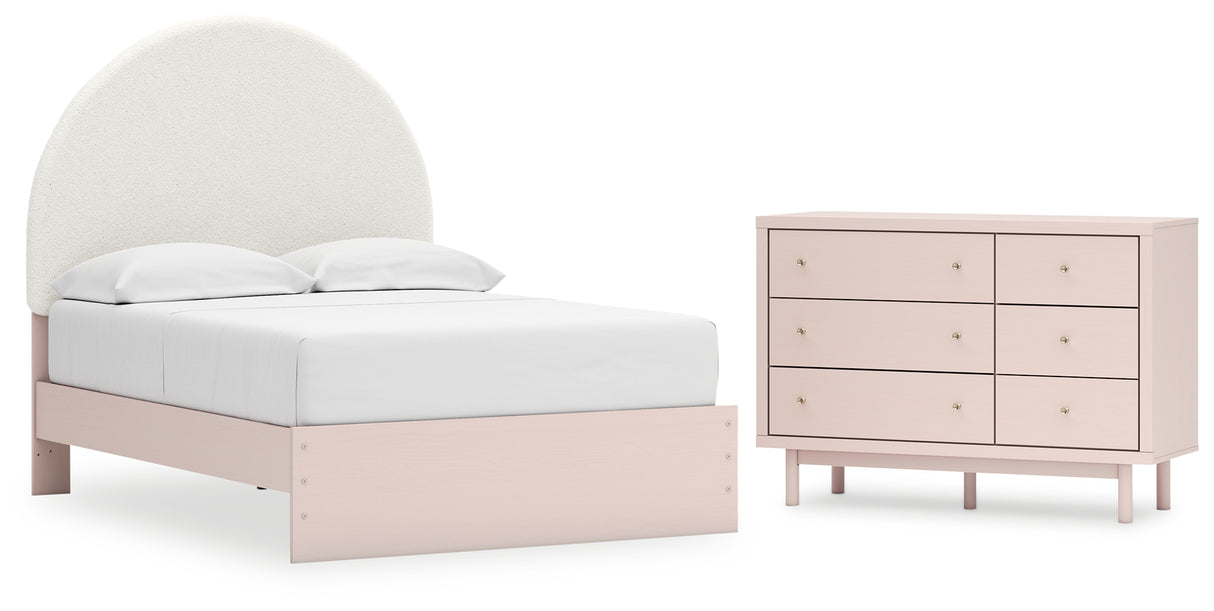 Wistenpine 5-Piece Full Upholstered Panel Bed with Dresser (Platform Full Roll Slats, Full Panel Footboard, Full Upholstered Panel Headboard, Twin/Full Platform Rails, Dresser)