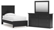 Maribel 4-Piece Twin Panel Bed with Mirrored Dresser (Twin Panel Headboard/Footboard, Twin Panel Rails, Dresser, Bedroom Mirror)
