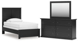 Maribel 4-Piece Twin Panel Bed with Mirrored Dresser (Twin Panel Headboard/Footboard, Twin Panel Rails, Dresser, Bedroom Mirror)