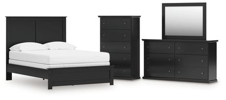 Maribel 5-Piece Full Panel Bed with Mirrored Dresser and Chest (Full Panel Rails, Full Panel Headboard/Footboard, Dresser, Bedroom Mirror, Chest of Drawers)
