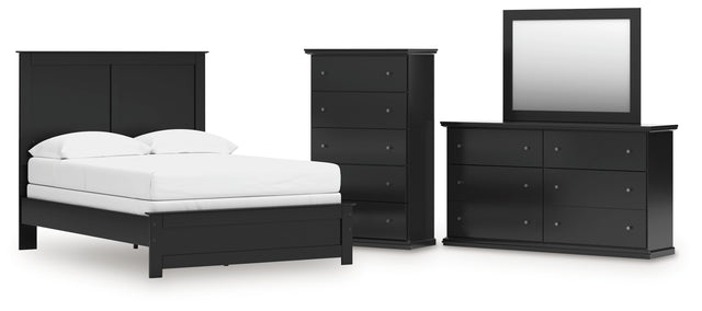 Maribel 5-Piece Full Panel Bed with Mirrored Dresser and Chest (Full Panel Rails, Full Panel Headboard/Footboard, Dresser, Bedroom Mirror, Chest of Drawers)