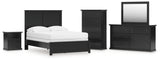 Maribel 6-Piece Full Panel Bed with Mirrored Dresser, Chest and Nightstand (Full Panel Rails, Full Panel Headboard/Footboard, Dresser, Bedroom Mirror, Chest of Drawers, Nightstand)