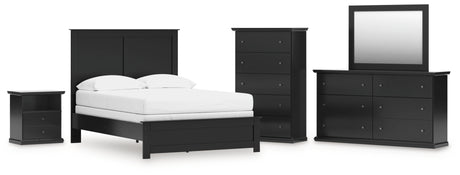 Maribel 6-Piece Full Panel Bed with Mirrored Dresser, Chest and Nightstand (Full Panel Rails, Full Panel Headboard/Footboard, Dresser, Bedroom Mirror, Chest of Drawers, Nightstand)