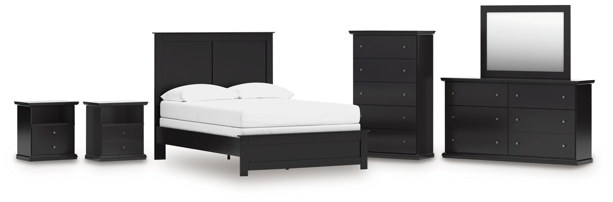 Maribel 7-Piece Full Panel Bed with Mirrored Dresser, Chest and 2 Nightstands (Full Panel Rails, Full Panel Headboard/Footboard, Dresser, Bedroom Mirror, Chest of Drawers, Nightstand, Nightstand)