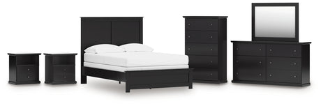 Maribel 7-Piece Full Panel Bed with Mirrored Dresser, Chest and 2 Nightstands (Full Panel Rails, Full Panel Headboard/Footboard, Dresser, Bedroom Mirror, Chest of Drawers, Nightstand, Nightstand)