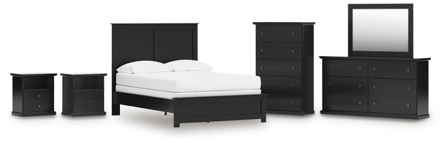 Maribel 7-Piece Full Panel Bed with Mirrored Dresser, Chest and 2 Nightstands (Full Panel Rails, Full Panel Headboard/Footboard, Dresser, Bedroom Mirror, Chest of Drawers, Nightstand, Nightstand)