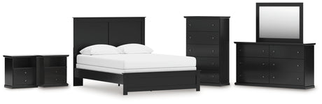 Maribel 7-Piece Queen Panel Bed with Mirrored Dresser, Chest and 2 Nightstands (Queen Panel Rails, Queen Panel Headboard/Footboard, Dresser, Bedroom Mirror, Chest of Drawers, Nightstand, Nightstand)