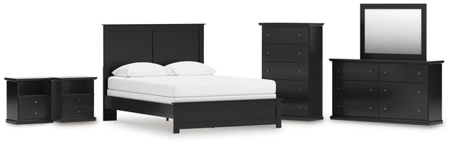 Maribel 7-Piece Queen Panel Bed with Mirrored Dresser, Chest and 2 Nightstands (Queen Panel Rails, Queen Panel Headboard/Footboard, Dresser, Bedroom Mirror, Chest of Drawers, Nightstand, Nightstand)