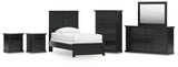 Maribel 7-Piece Twin Panel Bed with Mirrored Dresser, Chest and 2 Nightstands (Twin Panel Headboard/Footboard, Twin Panel Rails, Dresser, Bedroom Mirror, Chest of Drawers, Nightstand, Nightstand)