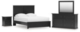 Maribel 5-Piece Queen Panel Bed with Mirrored Dresser and Nightstand (Queen Panel Rails, Queen Panel Headboard/Footboard, Dresser, Bedroom Mirror, Nightstand)
