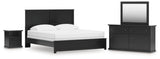Maribel 5-Piece King Panel Bed with Mirrored Dresser and Nightstand (King Panel Rails, King Panel Headboard/Footboard, Dresser, Bedroom Mirror, Nightstand)