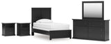 Maribel 6-Piece Twin Panel Bed with Mirrored Dresser and 2 Nightstands (Twin Panel Headboard/Footboard, Twin Panel Rails, Dresser, Bedroom Mirror, Nightstand, Nightstand)