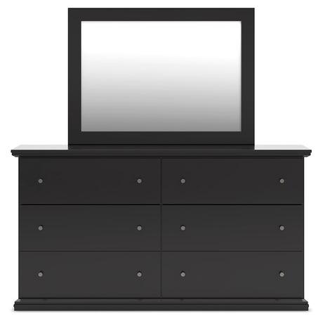 Maribel 4-Piece Full Panel Bed with Mirrored Dresser (Full Panel Rails, Full Panel Headboard/Footboard, Dresser, Bedroom Mirror)