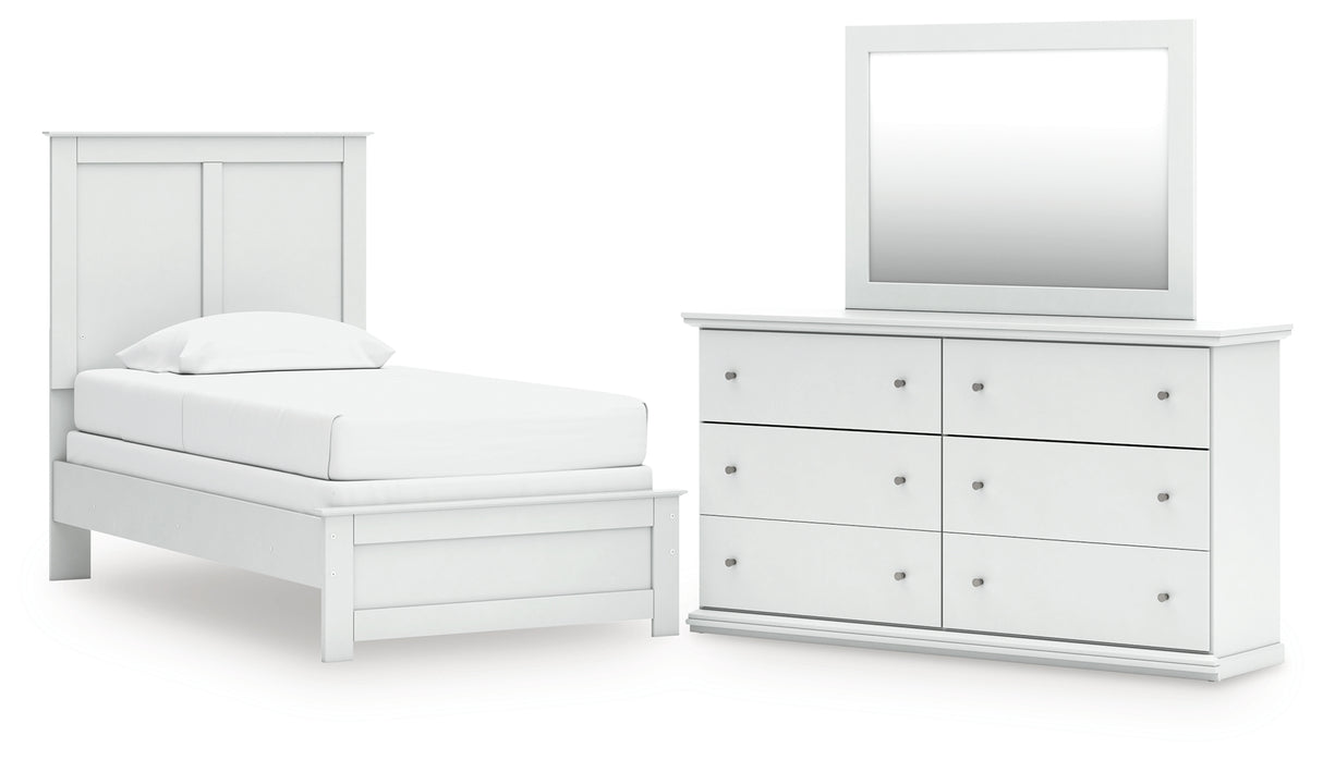 Bostwick Shoals 4-Piece Twin Panel Bed with Mirrored Dresser (Twin Panel Headboard/Footboard, Twin Panel Rails, Dresser, Bedroom Mirror)