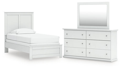 Bostwick Shoals 4-Piece Twin Panel Bed with Mirrored Dresser (Twin Panel Headboard/Footboard, Twin Panel Rails, Dresser, Bedroom Mirror)
