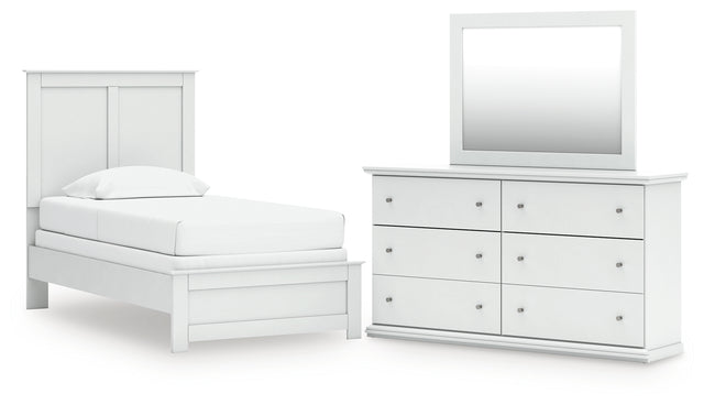 Bostwick Shoals 4-Piece Twin Panel Bed with Mirrored Dresser (Twin Panel Headboard/Footboard, Twin Panel Rails, Dresser, Bedroom Mirror)